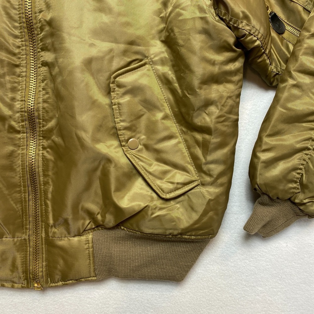 MA-1 Air Force Military Flight Jacket Mens Small Green Full Zip Orange Lining - Picture 3 of 13